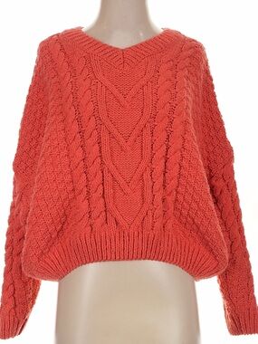Fate Cable Knit V‑Neck Sweater - Coral
